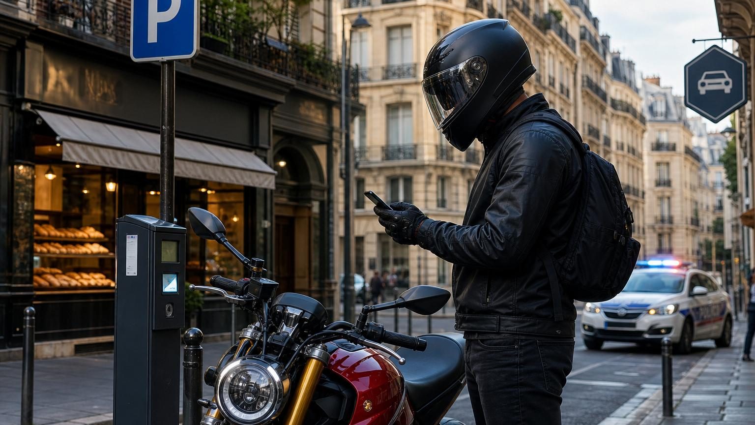 Moto et scooter stationnés le long d'un trottoir, illustration d'une assurance moto au mois